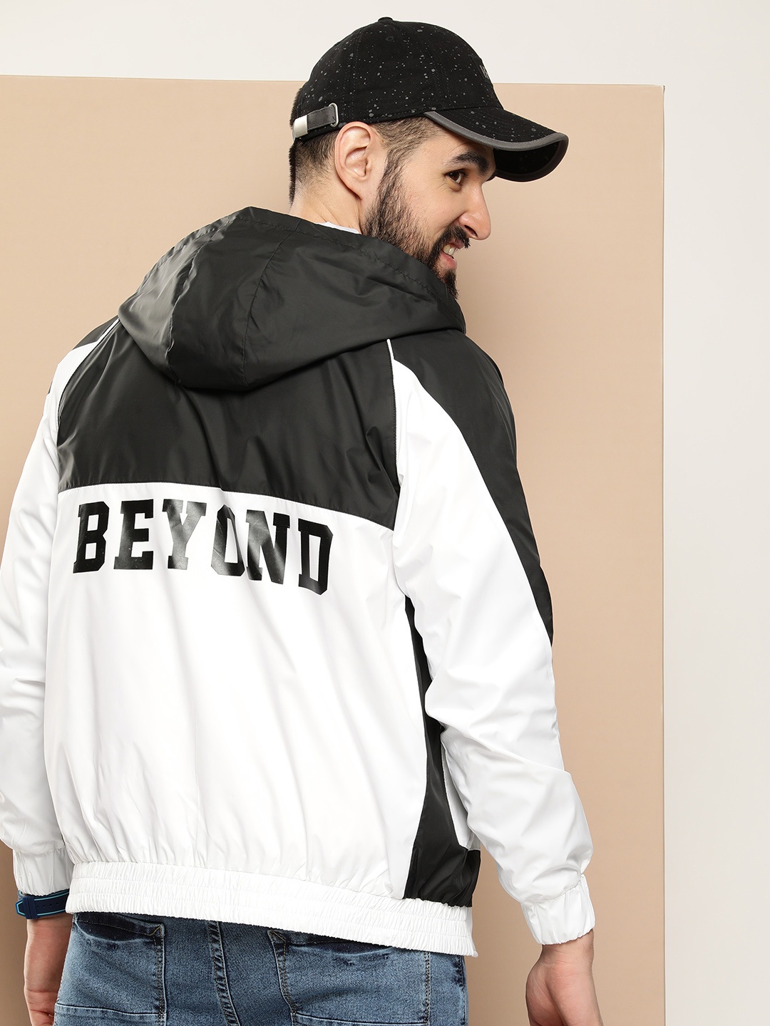 

HERE&NOW Typography Printed Hooded Tailored Jacket, Black