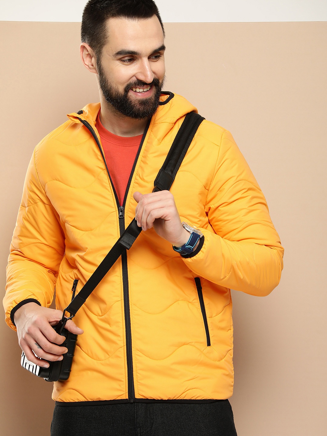 

HERE&NOW Solid Hooded Puffer Jacket, Yellow