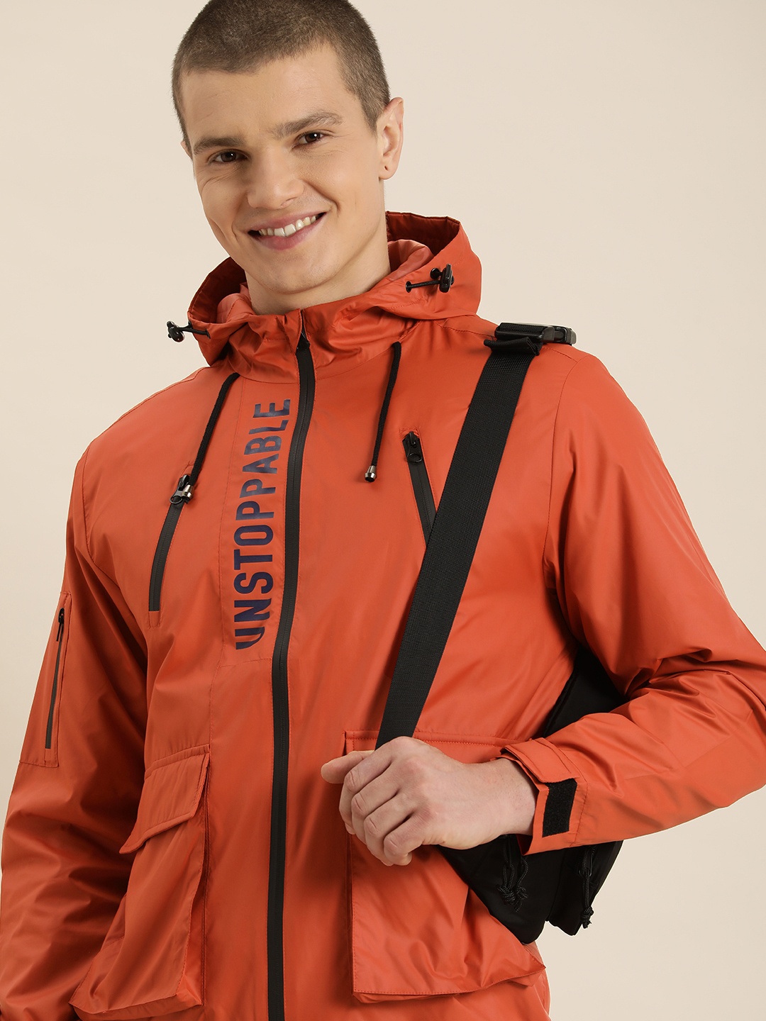 

HERE&NOW Solid Hooded Sporty Jacket, Rust