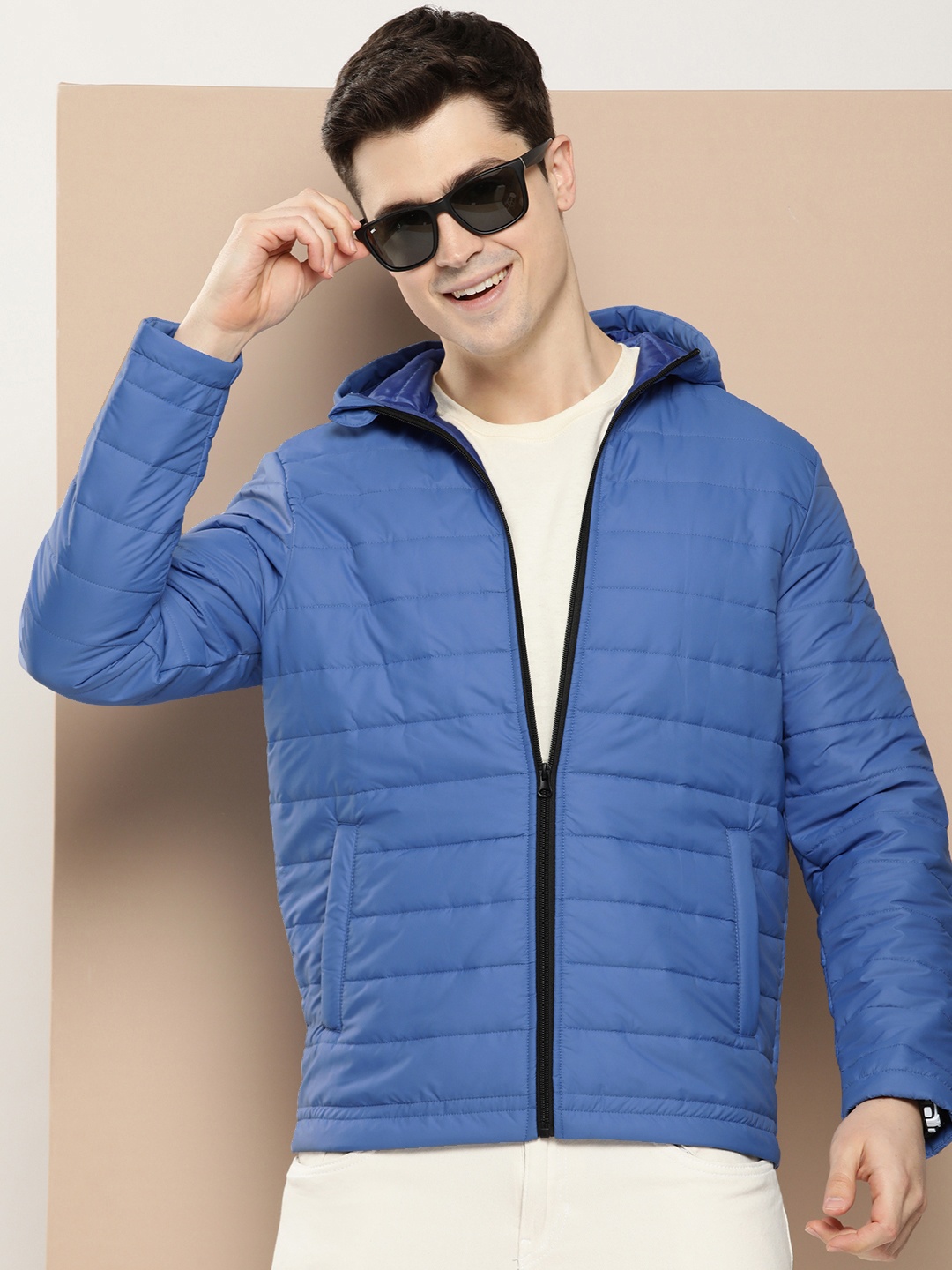 

HERE&NOW Solid Hooded Puffer Jacket, Blue