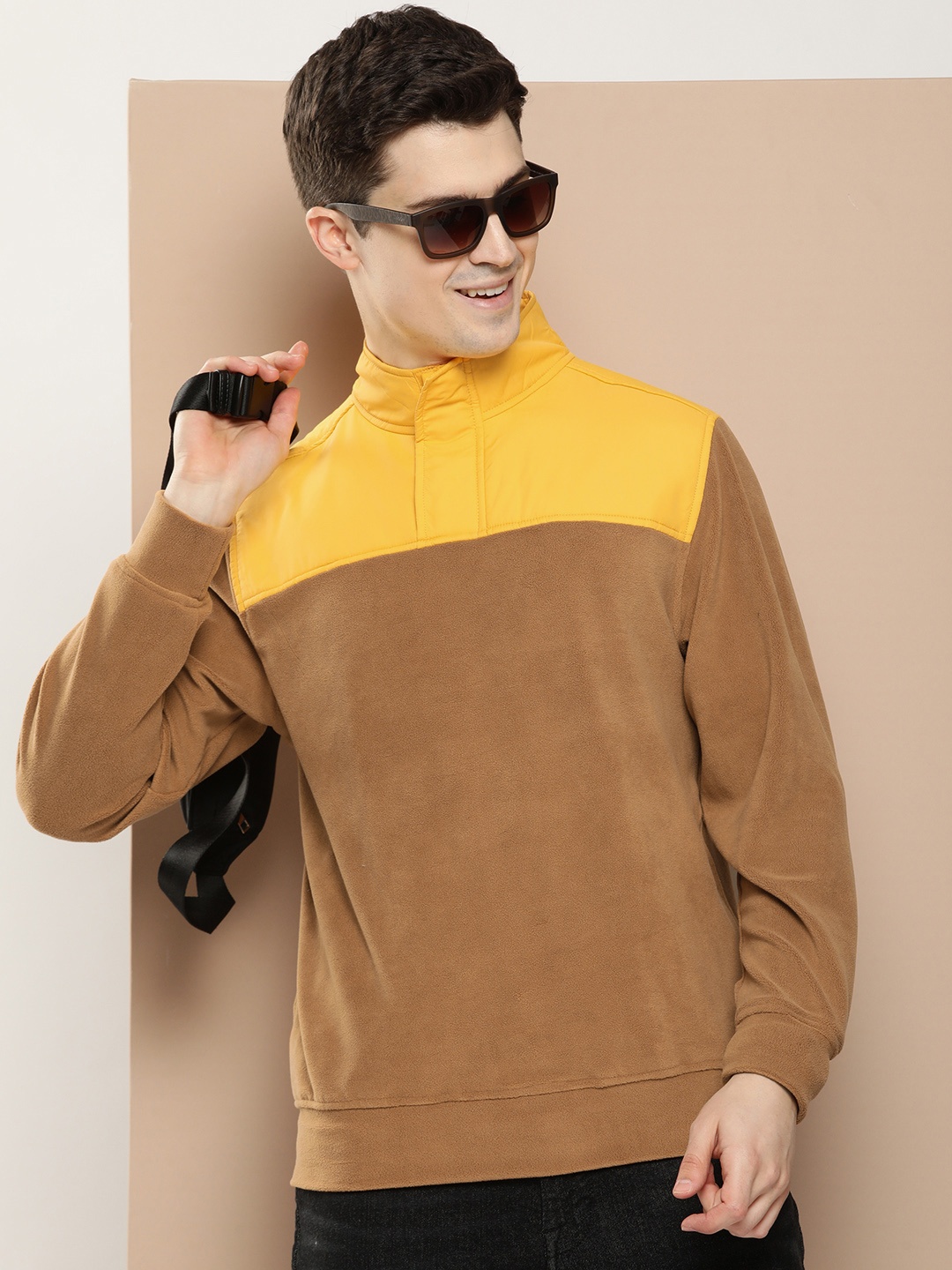 

HERE&NOW Stand Collar Fuzzy Detailed Tailored Jacket, Brown