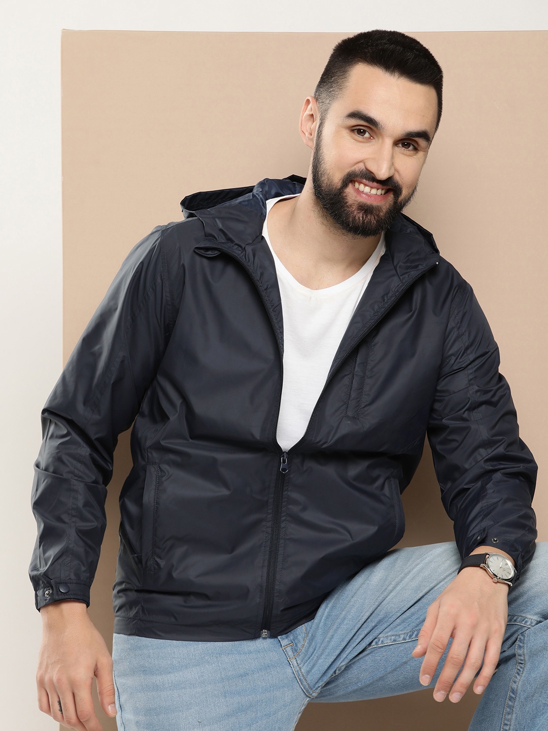 

HERE&NOW Hooded Tailored Jacket, Navy blue