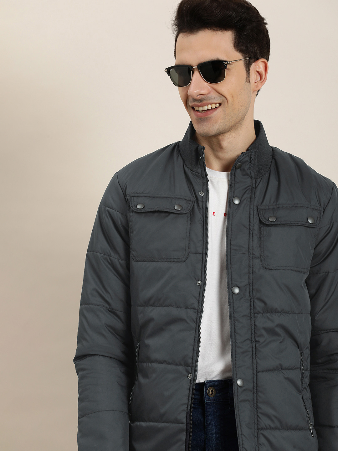 

HERE&NOW Men Solid Padded Jacket, Navy blue