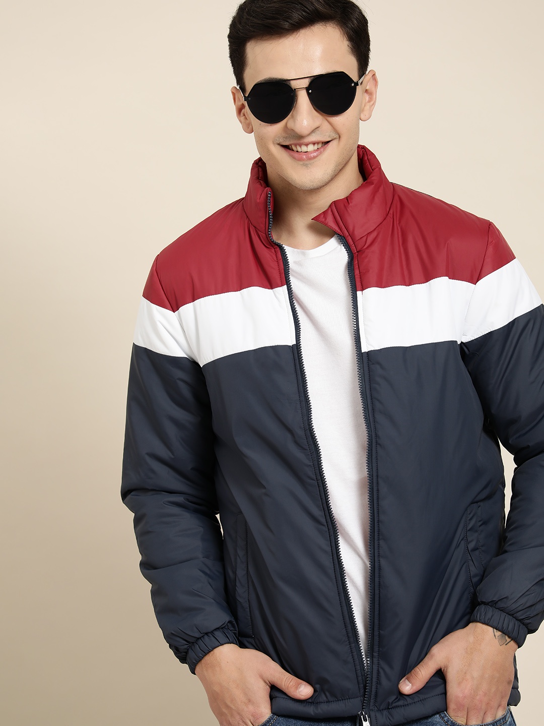 

HERE&NOW Men Striped Padded Jacket, Navy blue