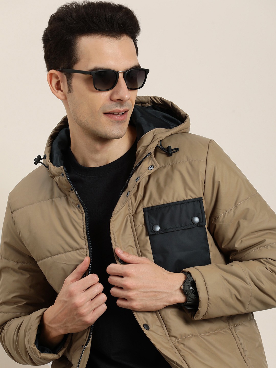 

HERE&NOW Men Hooded Padded Jacket, Brown