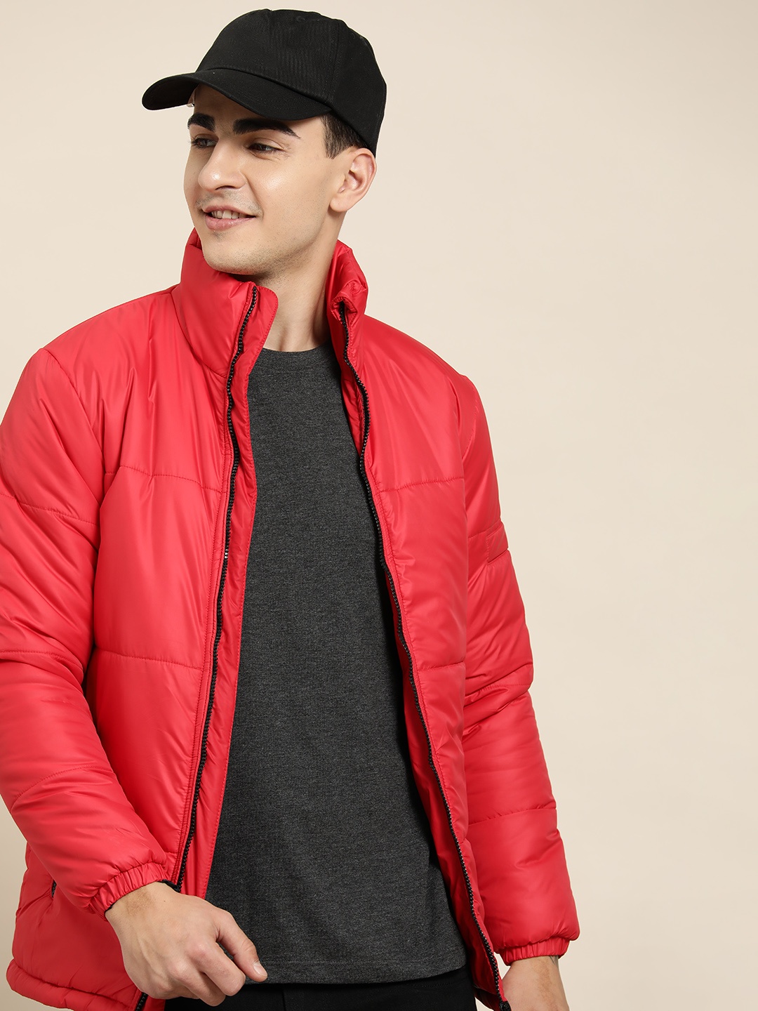 

HERE&NOW Mock Collar Padded Jacket, Red