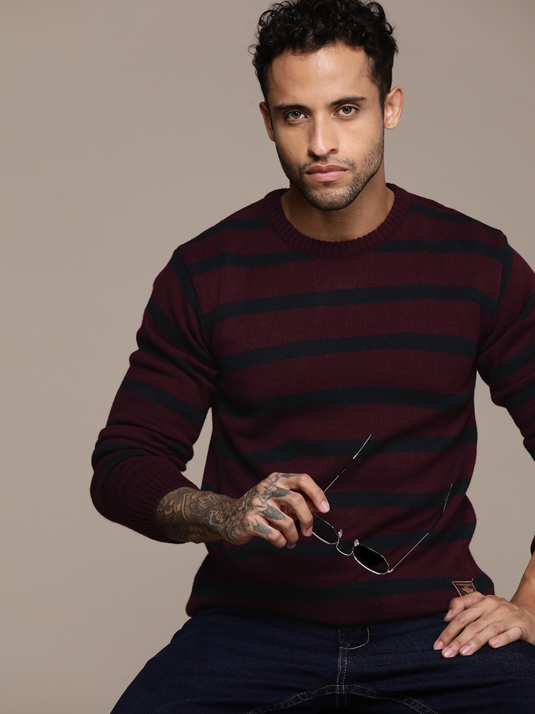 

The Roadster Lifestyle Co. Pure Acrylic Striped Pullover, Maroon