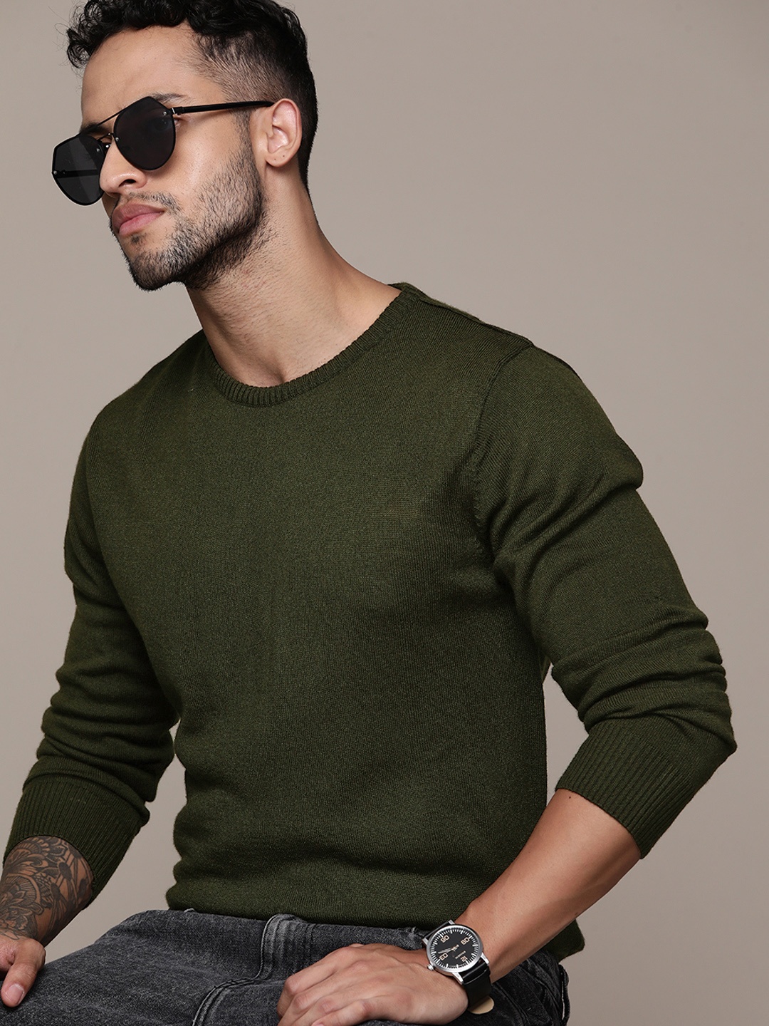 

The Roadster Lifestyle Co. Round Neck Acrylic Pullover, Olive