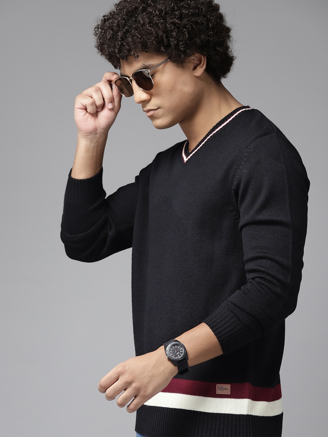 

The Roadster Lifestyle Co. Stripe Detail Acrylic Pullover, Black