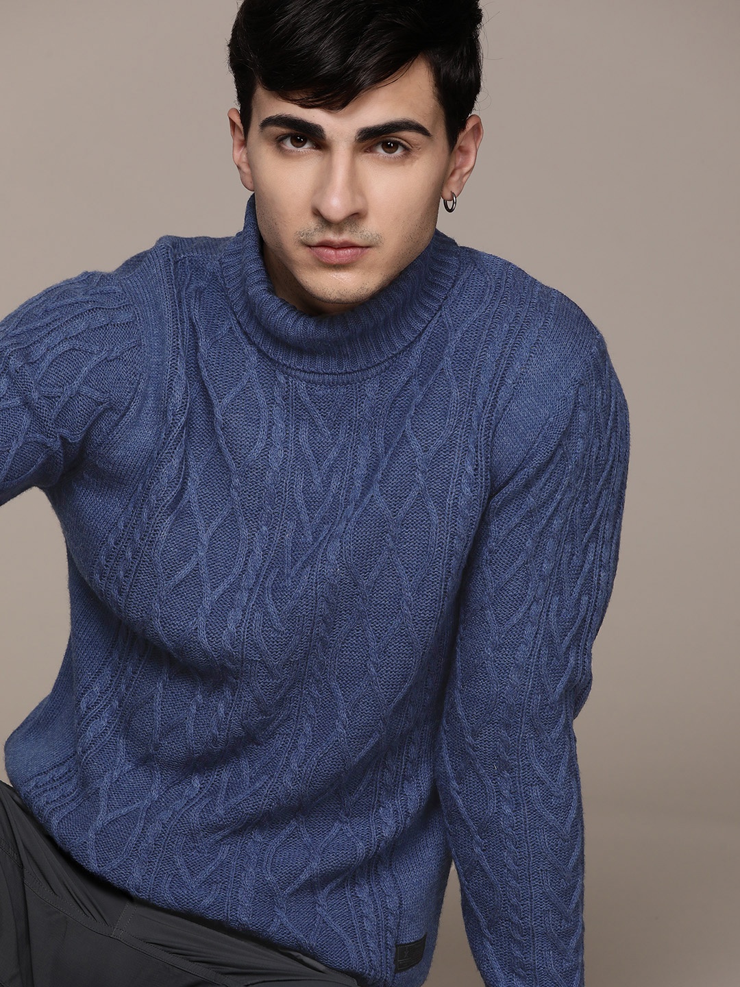 

The Roadster Lifestyle Co. Cable Knit Turtle Neck Acrylic Pullover, Blue