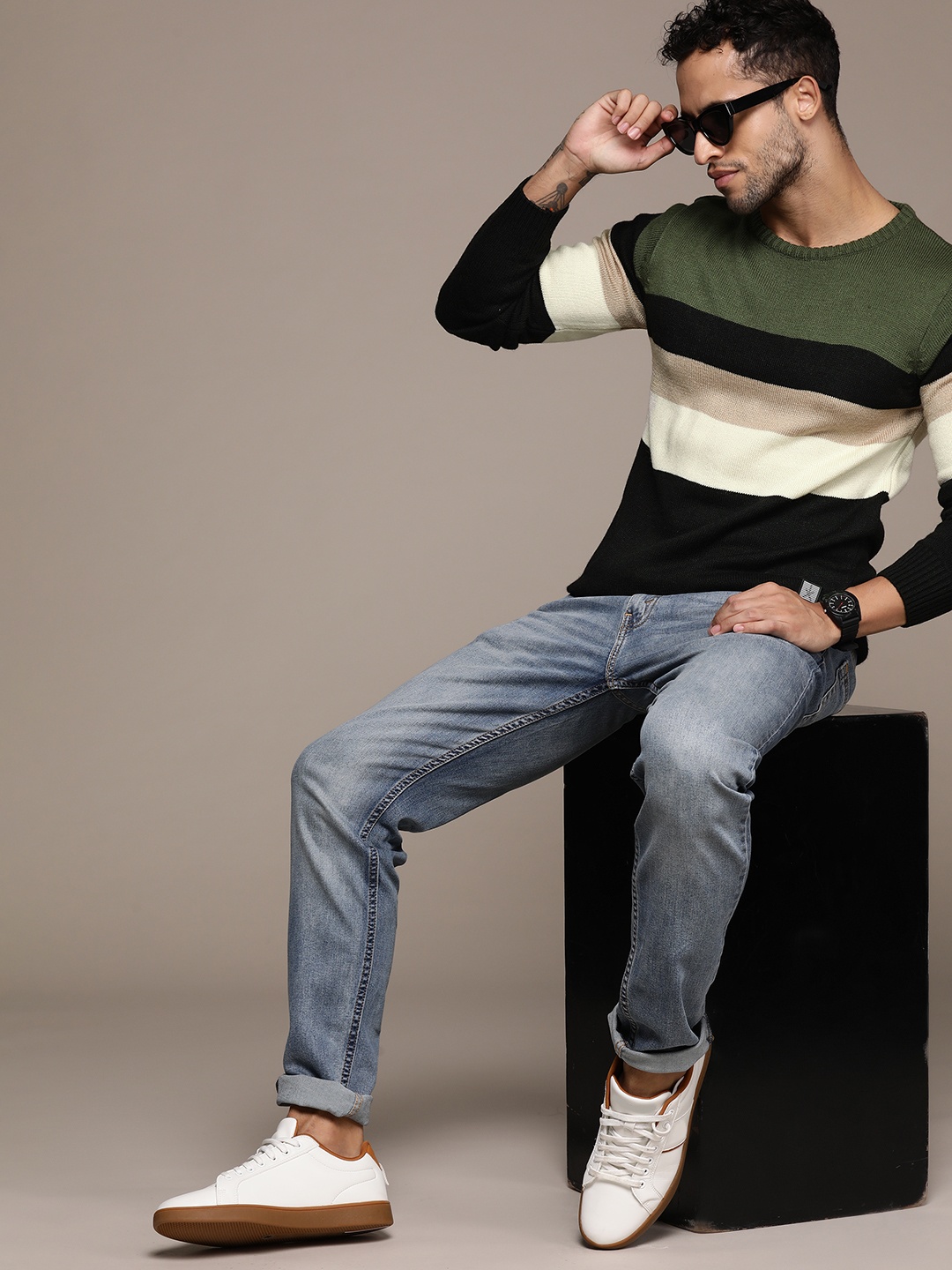 

The Roadster Lifestyle Co. Striped Acrylic Pullover, Olive
