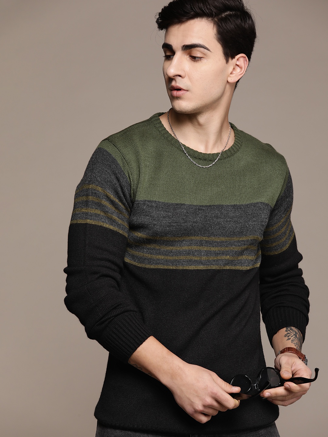 

The Roadster Lifestyle Co. Striped Acrylic Pullover, Olive