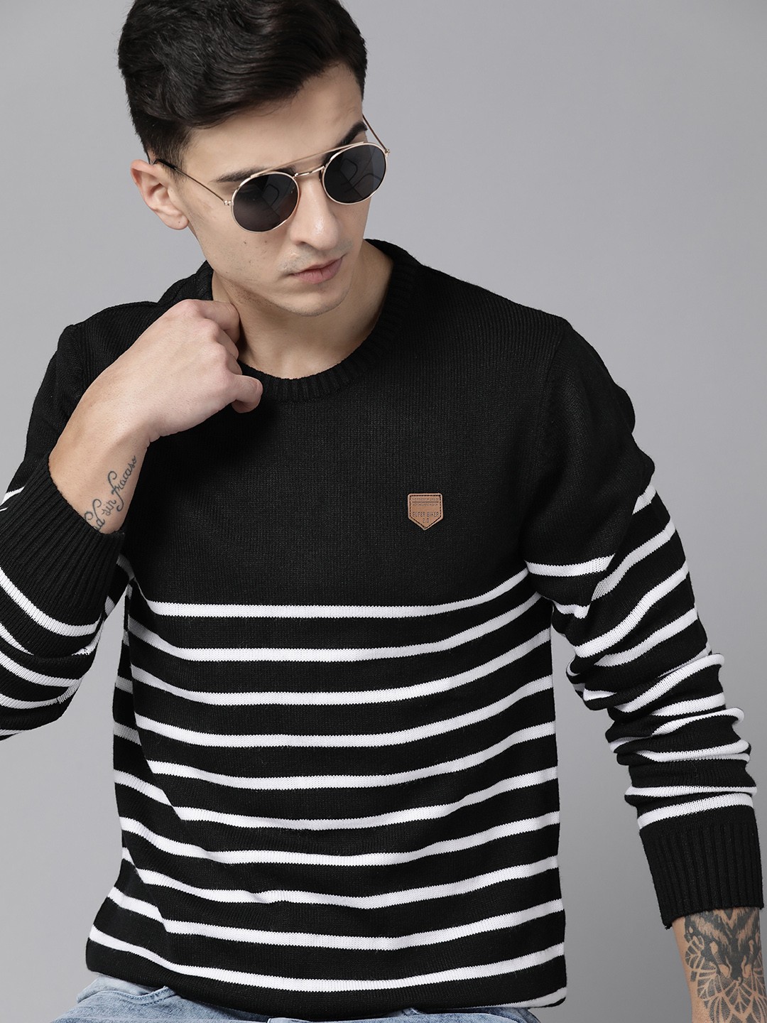 

The Roadster Lifestyle Co. Striped Acrylic Pullover, Black