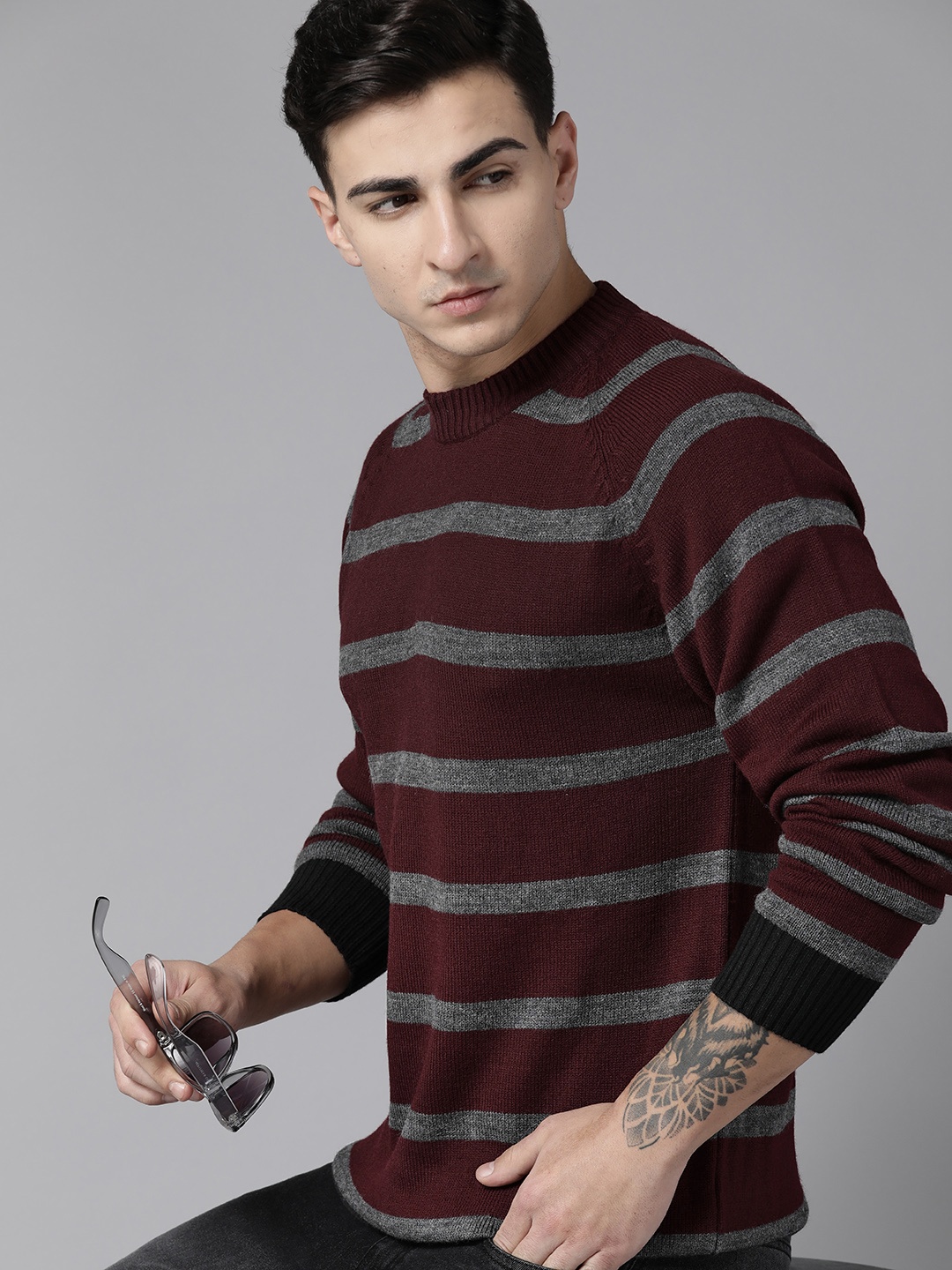 

The Roadster Lifestyle Co. Striped Acrylic Pullover, Maroon