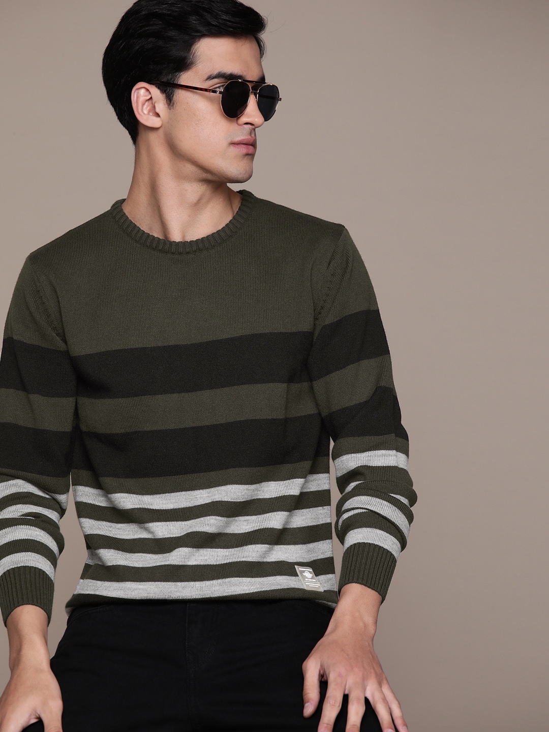 

The Roadster Lifestyle Co. Striped Acrylic Pullover, Olive