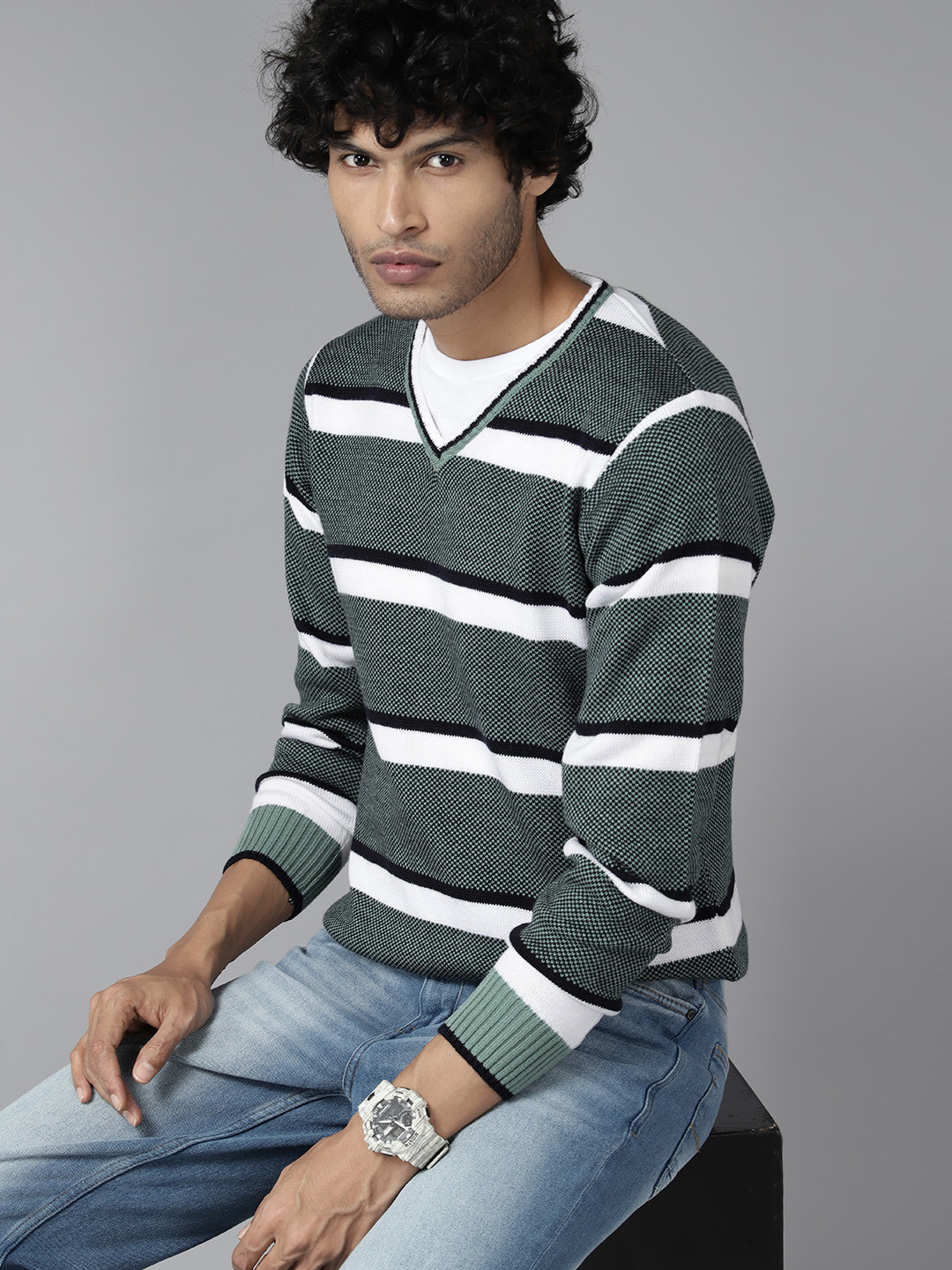 

The Roadster Lifestyle Co. Striped Acrylic Pullover, Green