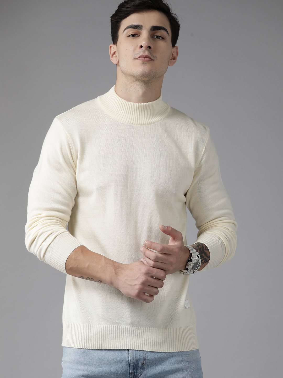 

The Roadster Lifestyle Co. High Neck Acrylic Pullover, Cream