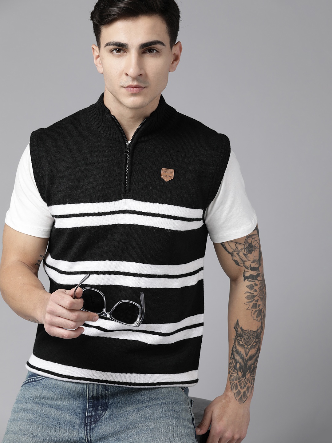 

The Roadster Lifestyle Co. Striped Acrylic Sweater Vest, Black