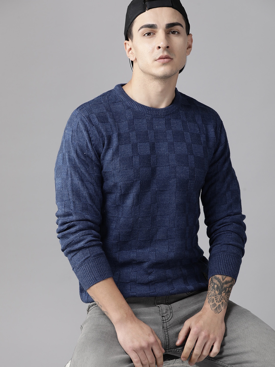

The Roadster Lifestyle Co. Self-Checked Acrylic Pullover, Blue