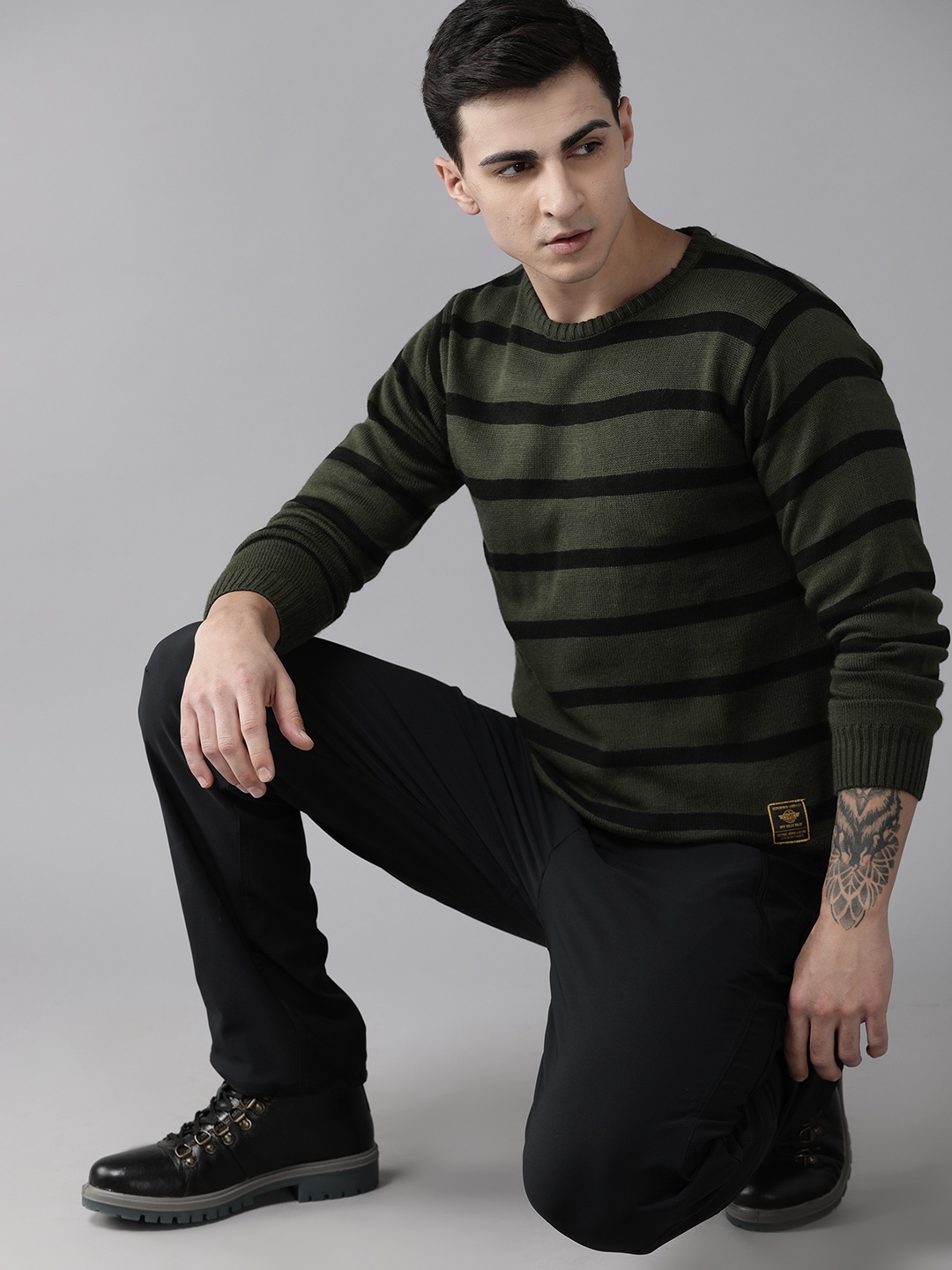 

The Roadster Lifestyle Co. Striped Acrylic Pullover, Olive