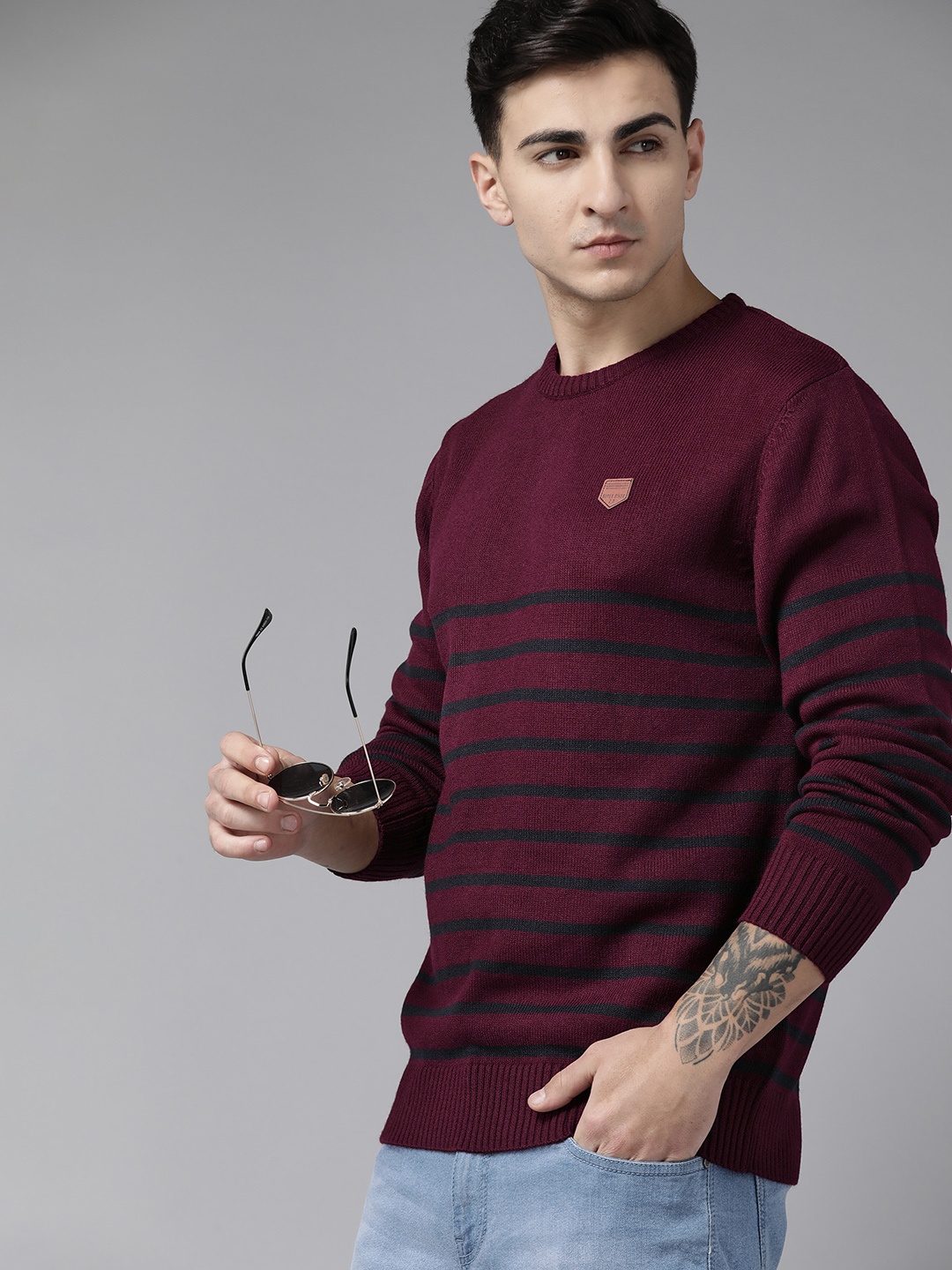 

The Roadster Lifestyle Co. Striped Acrylic Pullover, Maroon