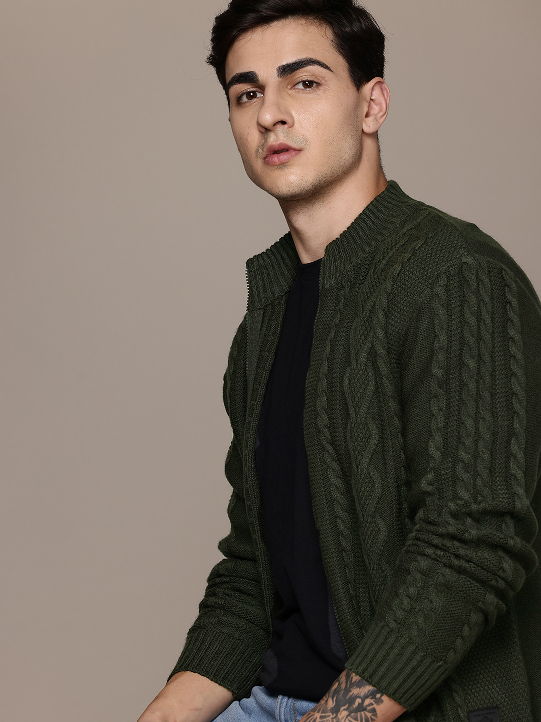 

The Roadster Lifestyle Co. Acrylic Cable Knit Cardigan, Green