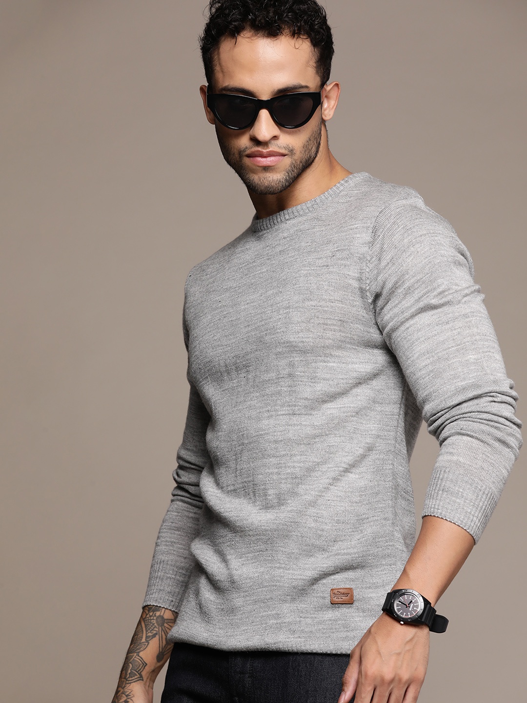 

The Roadster Lifestyle Co. Melange Effect Acrylic Pullover, Grey melange