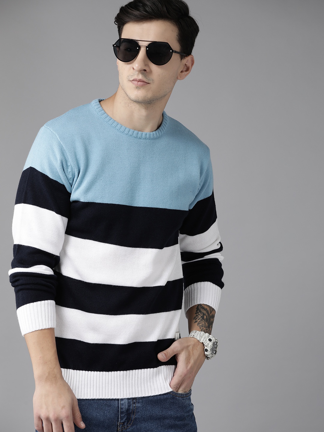 

The Roadster Lifestyle Co. Striped Acrylic Pullover, Blue