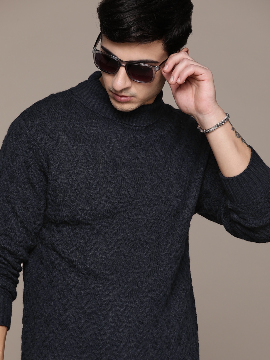 

The Roadster Lifestyle Co. Self Designed High Neck Full Sleeves Pullover, Black