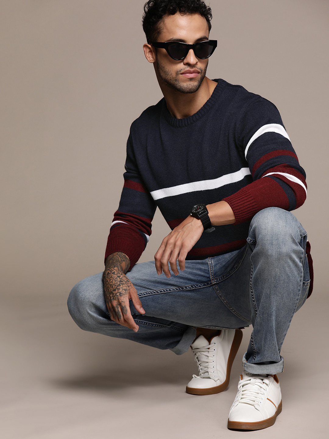 

The Roadster Lifestyle Co. Striped Acrylic Pullover, Navy blue