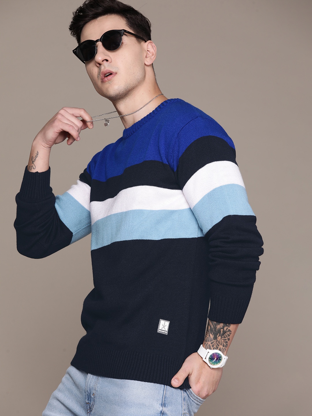 

The Roadster Lifestyle Co. Acrylic Striped Pullover, Blue
