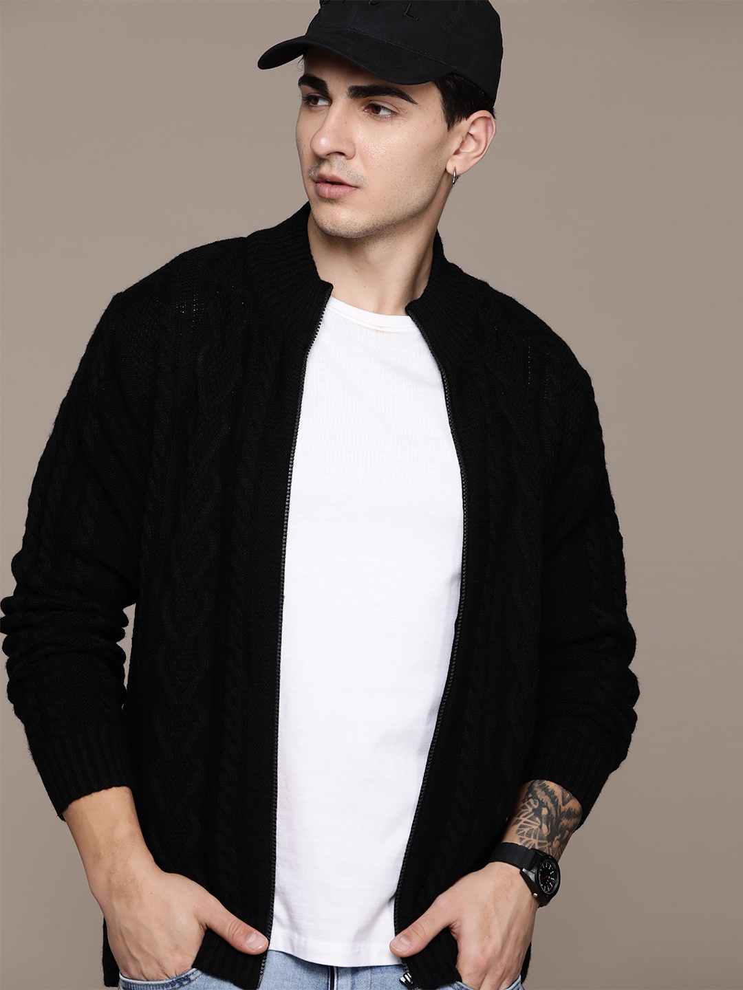 

The Roadster Lifestyle Co. Acrylic Cable Knit Cardigan, Black