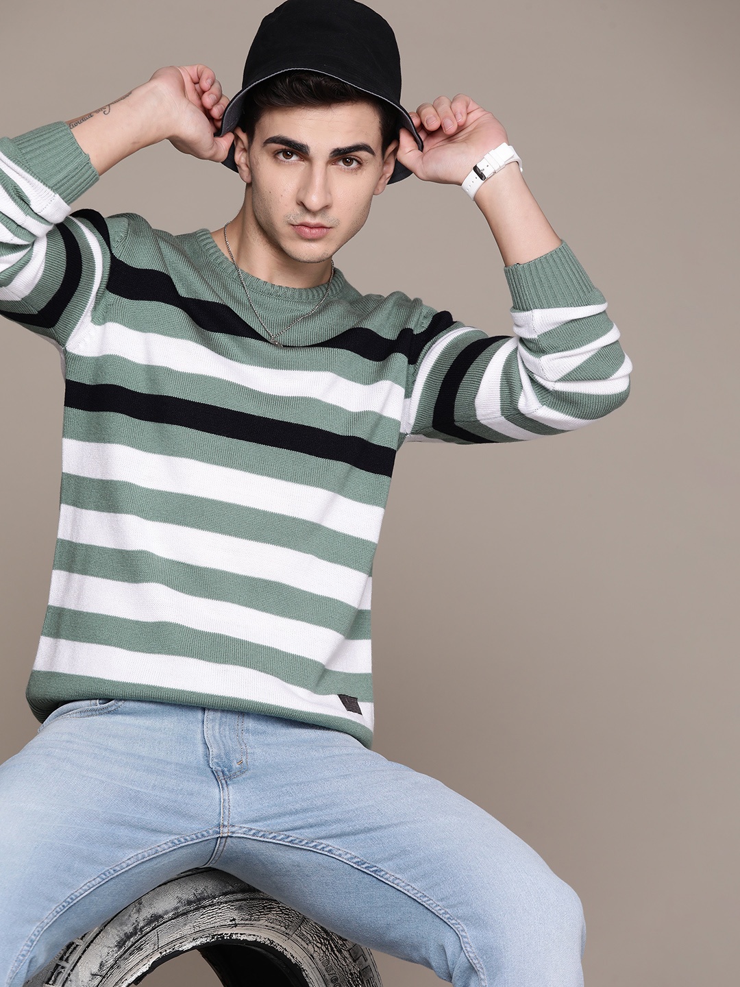 

The Roadster Lifestyle Co. Acrylic Striped Pullover, Green