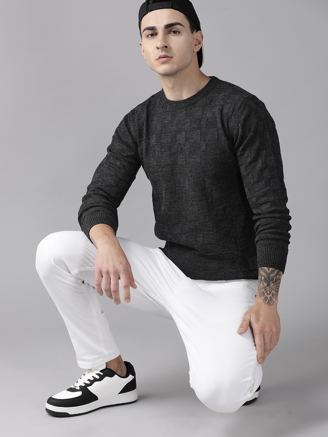

The Roadster Lifestyle Co. Self-Checked Acrylic Pullover, Charcoal