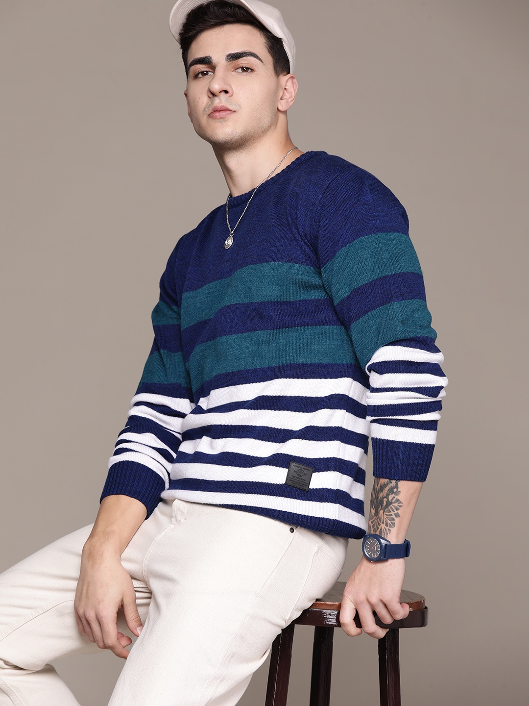 

The Roadster Lifestyle Co. Acrylic Striped Pullover, Blue