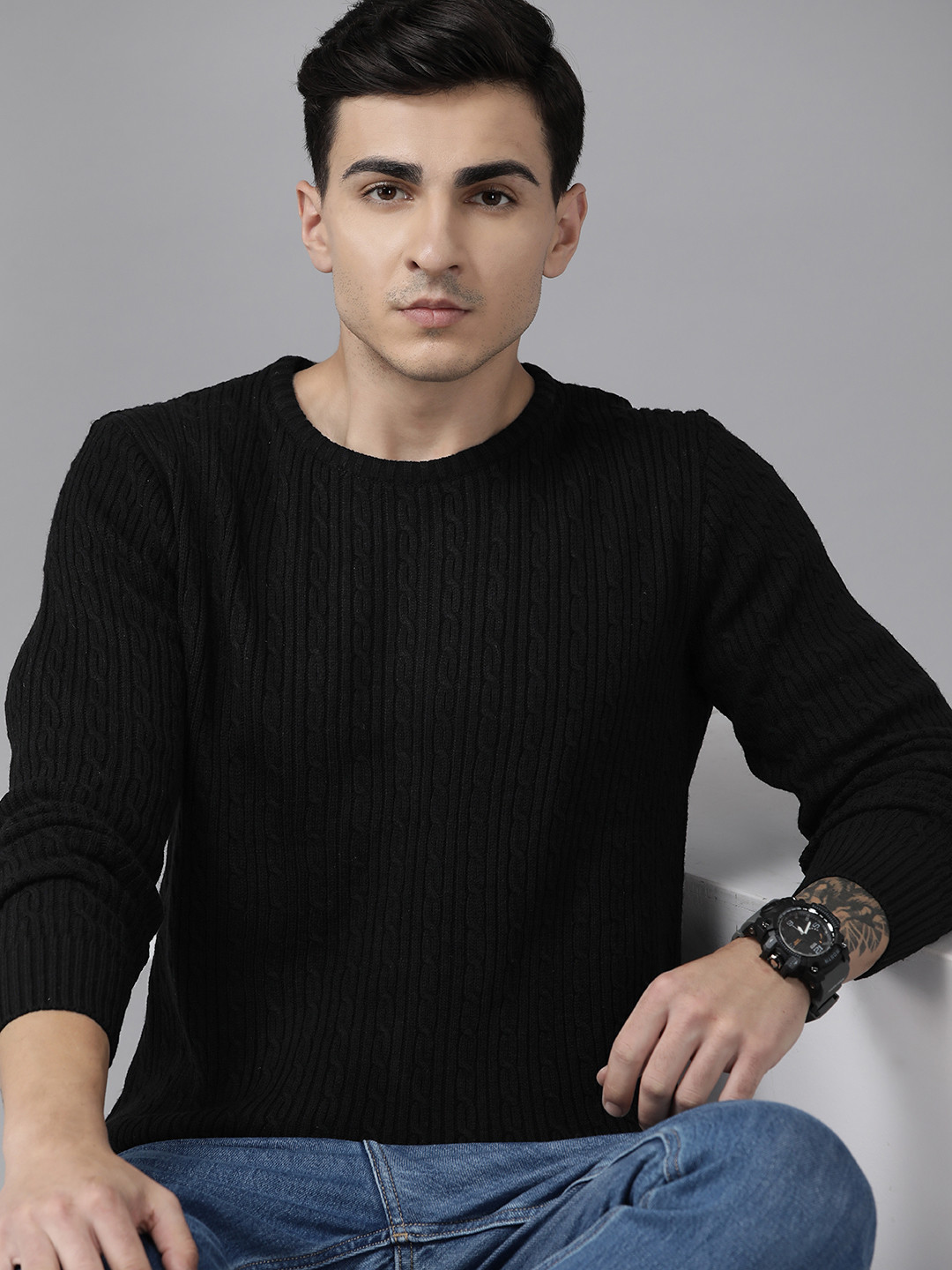 

The Roadster Lifestyle Co. Regular Fit Ribbed Pullover, Black