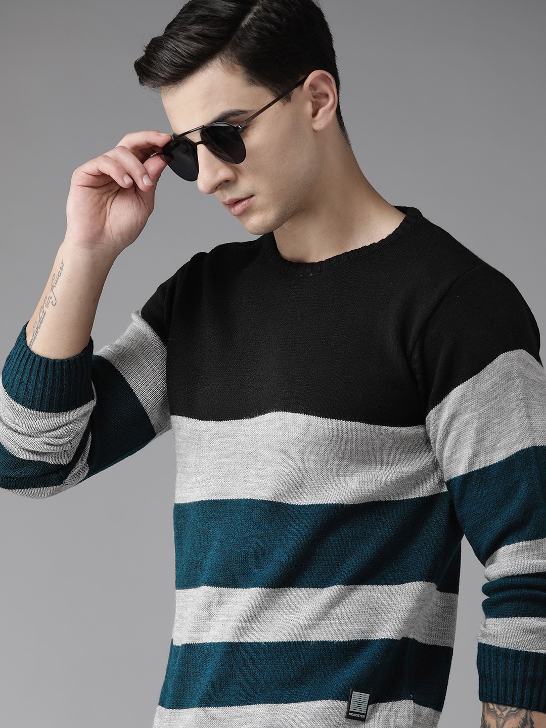 

The Roadster Lifestyle Co. Striped Acrylic Pullover, Black
