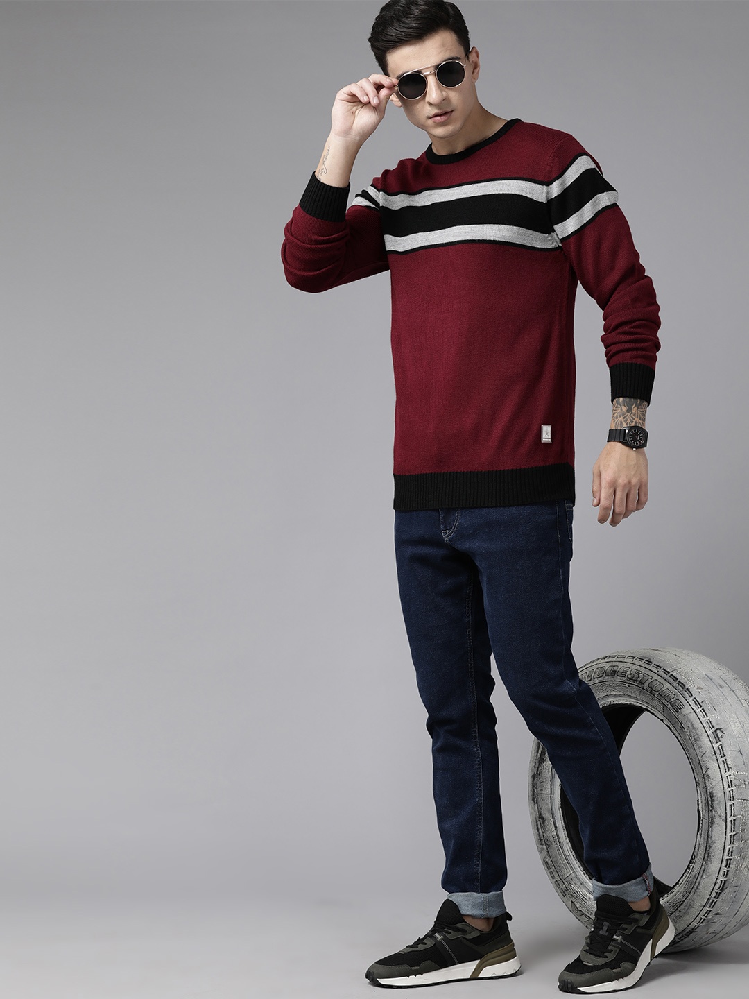 

The Roadster Lifestyle Co. Striped Acrylic Pullover, Maroon