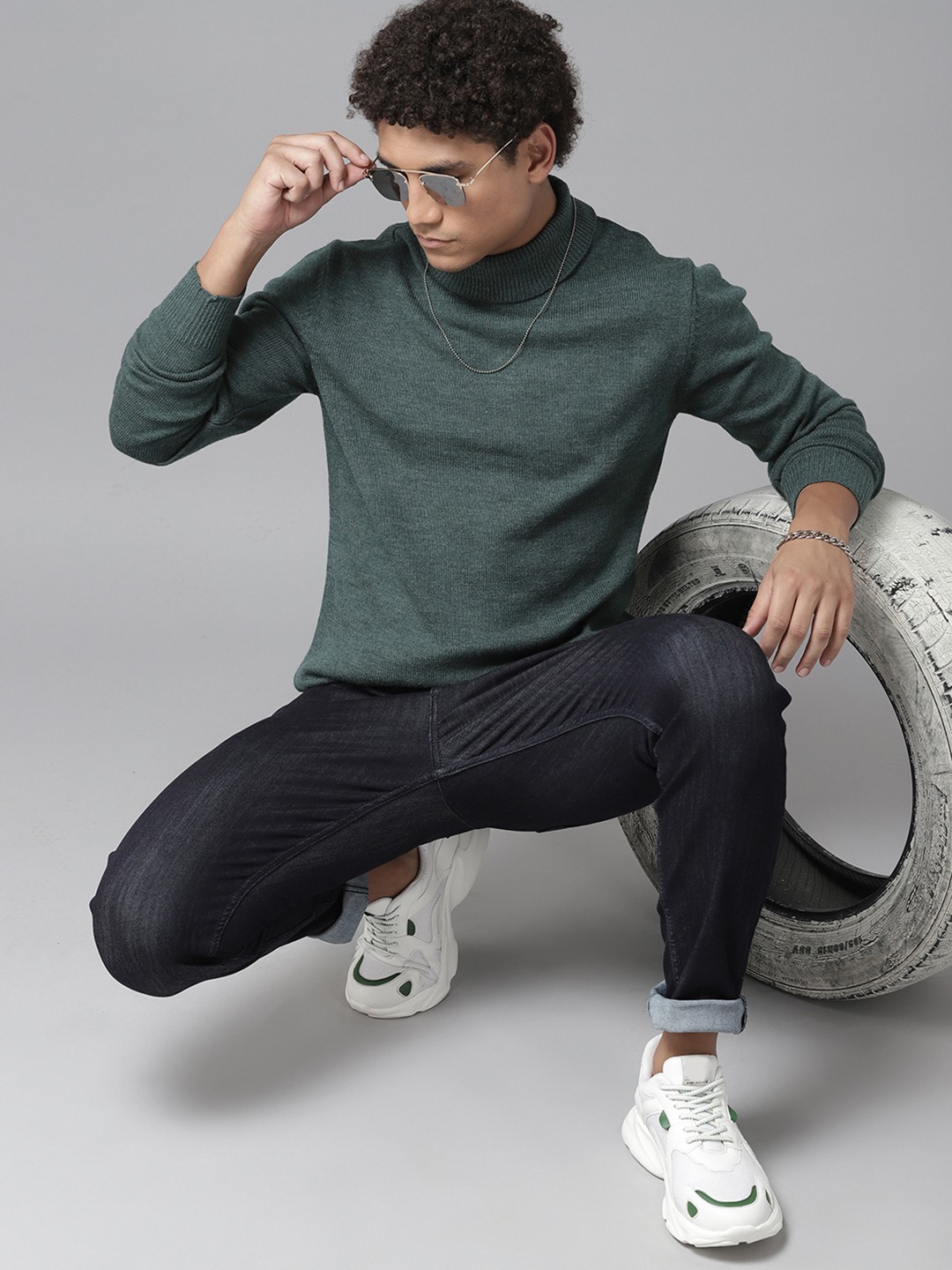 

The Roadster Lifestyle Co. Turtle Neck Long Sleeves Acrylic Pullover, Green