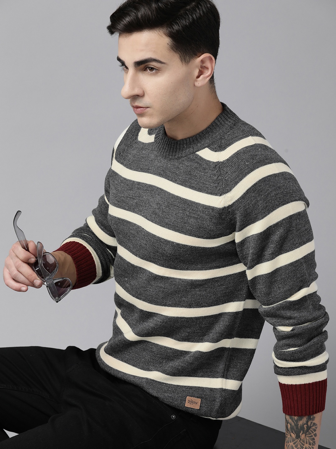 

The Roadster Lifestyle Co. Acrylic Striped Pullover, Charcoal