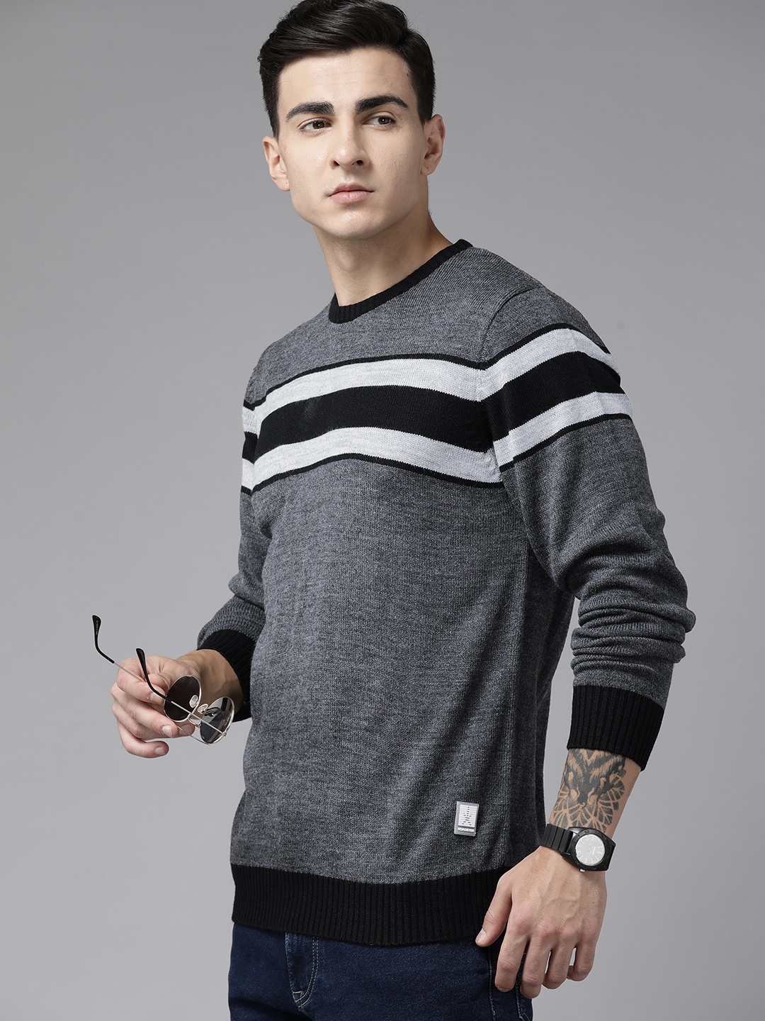 

The Roadster Lifestyle Co. Striped Acrylic Pullover, Charcoal