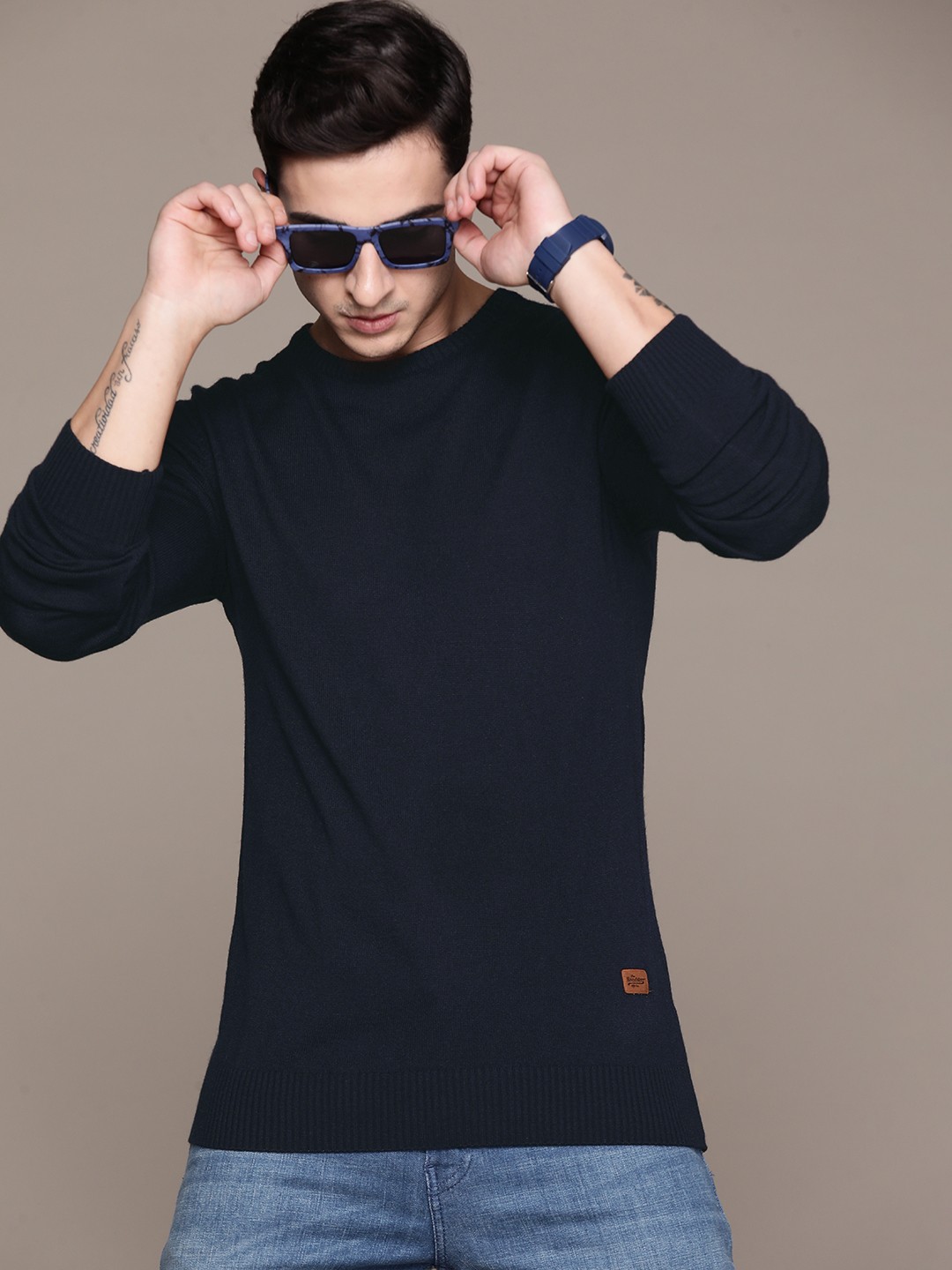 

The Roadster Lifestyle Co. Acrylic Round Neck Pullover, Navy blue