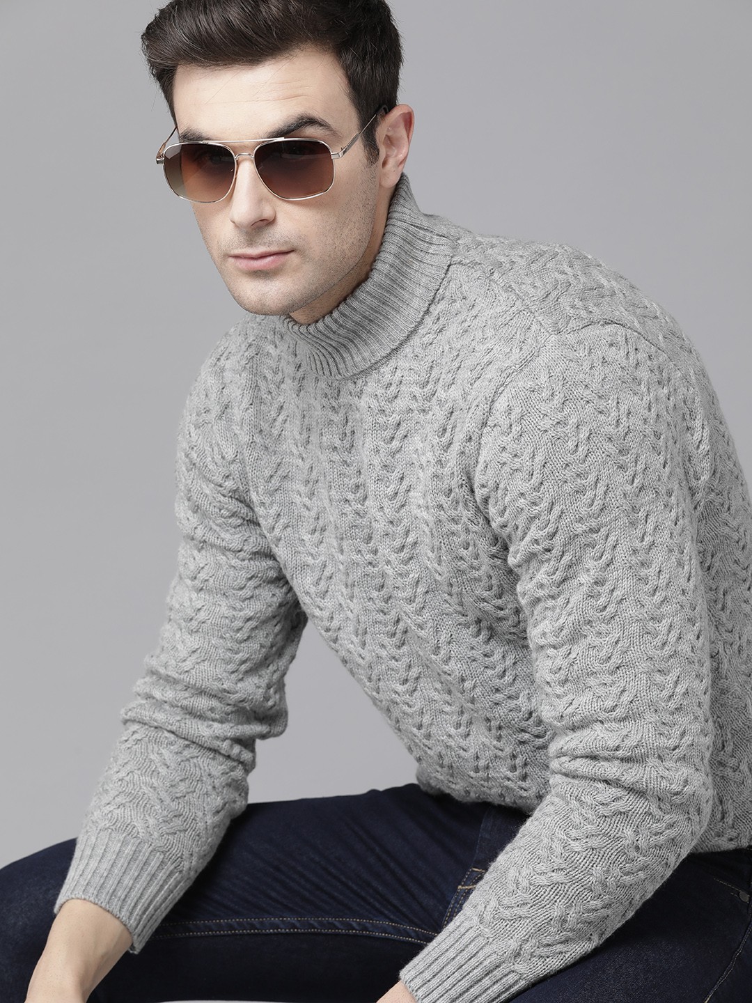 

The Roadster Lifestyle Co. Self Design Acrylic Pullover, Grey melange