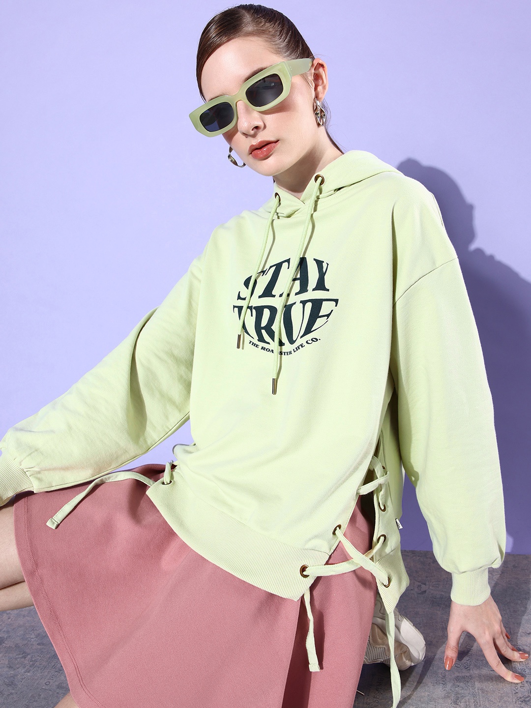 

The Roadster Life Co. Typography Printed Hooded Sweatshirt, Green