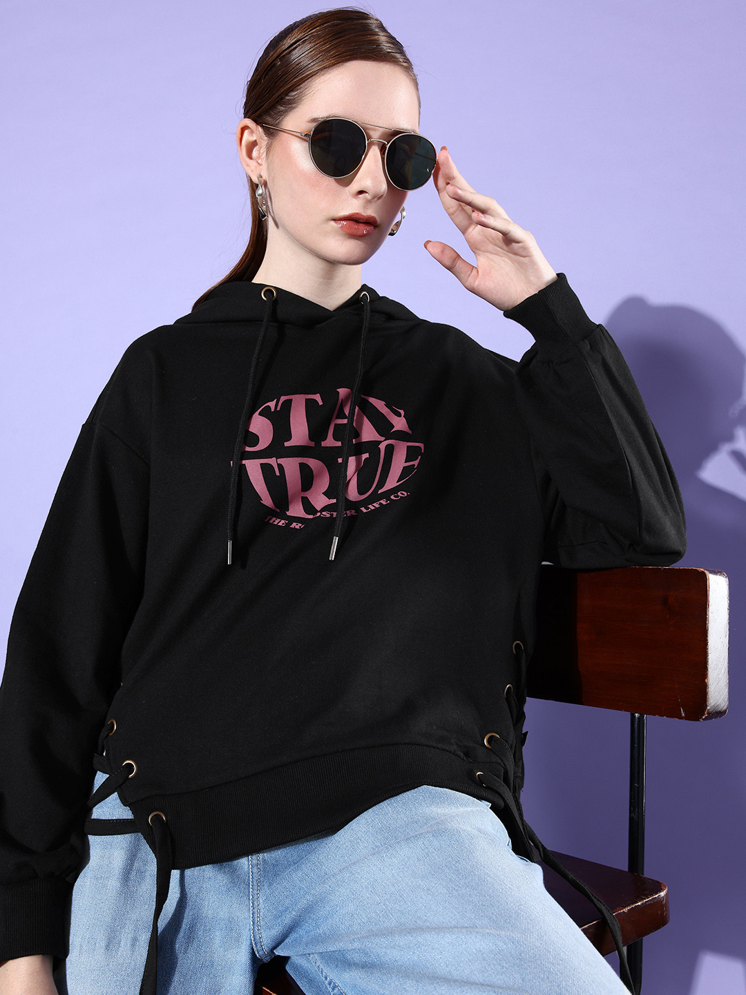 

The Roadster Life Co. Typography Printed Hooded Sweatshirt, Black