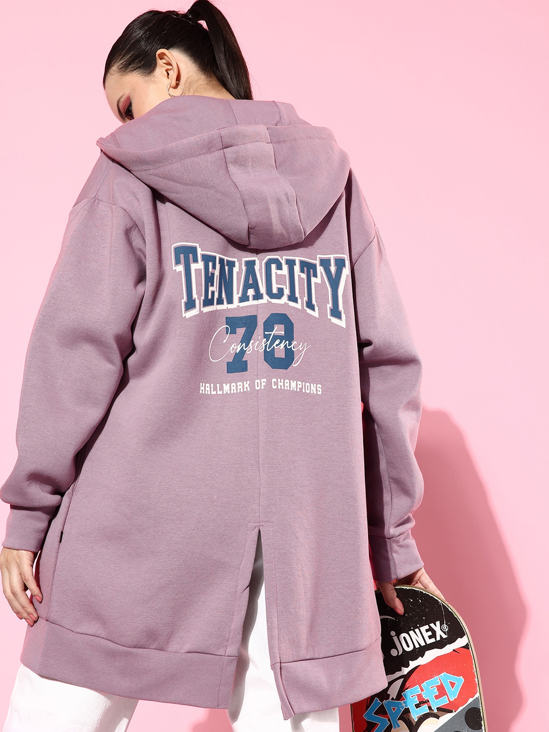 

The Roadster Life Co. Printed Hooded Anti Fits Oversized Sweatshirt, Lavender