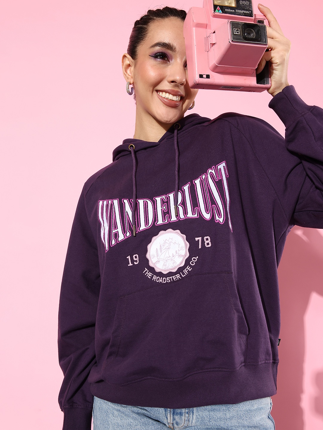 

The Roadster Life Co. Embroidered Hooded Oversized Sweatshirt, Purple