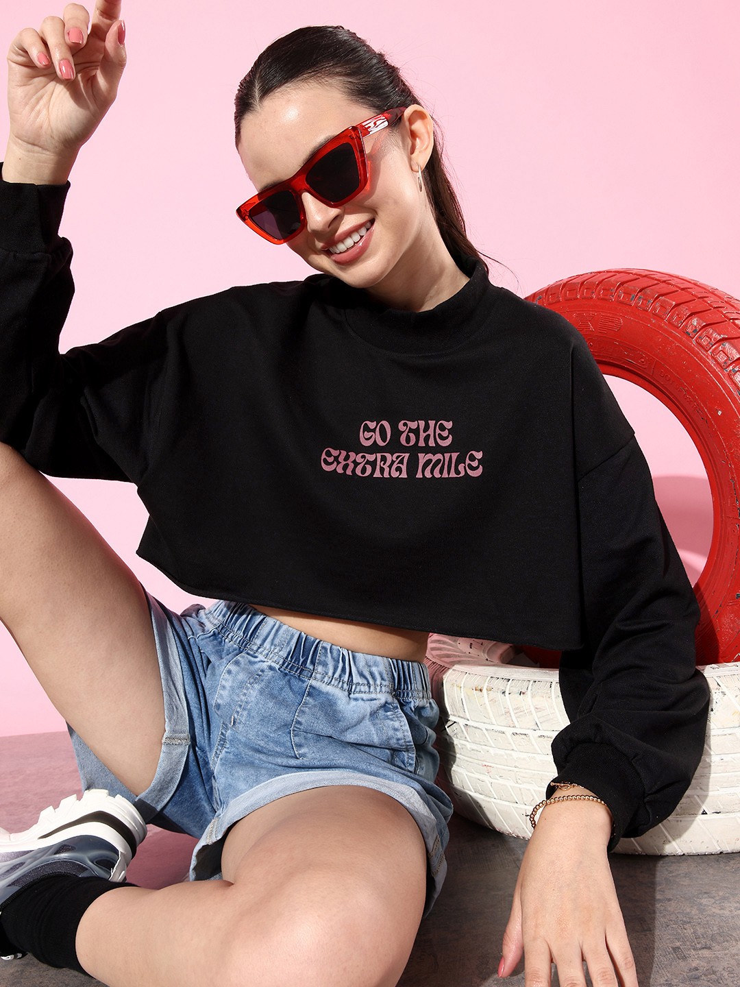 

The Roadster Life Co. Typography Printed Crop Sweatshirt, Black
