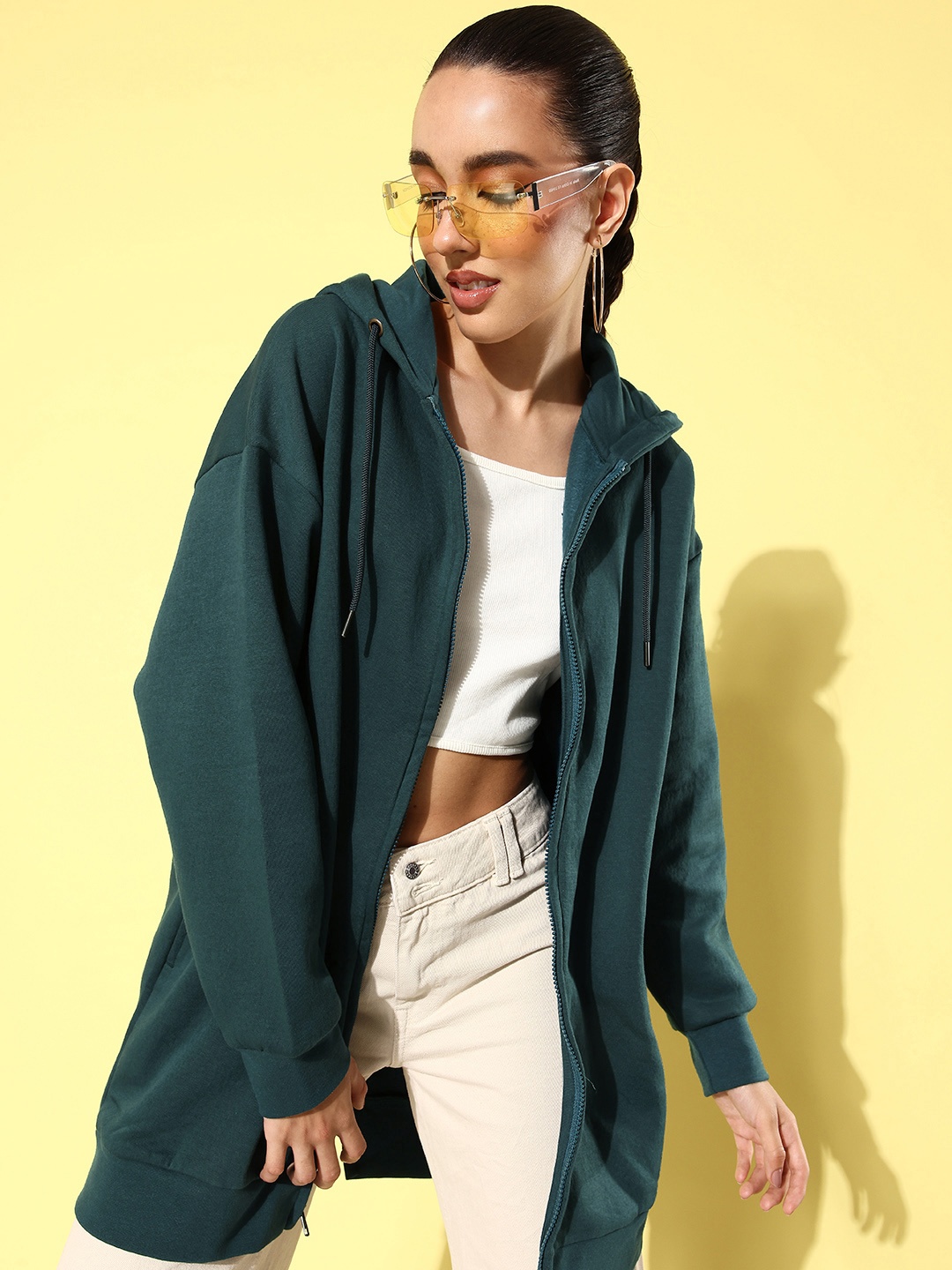 

The Roadster Life Co. Solid Open Front Hooded Logline Sweatshirt, Green