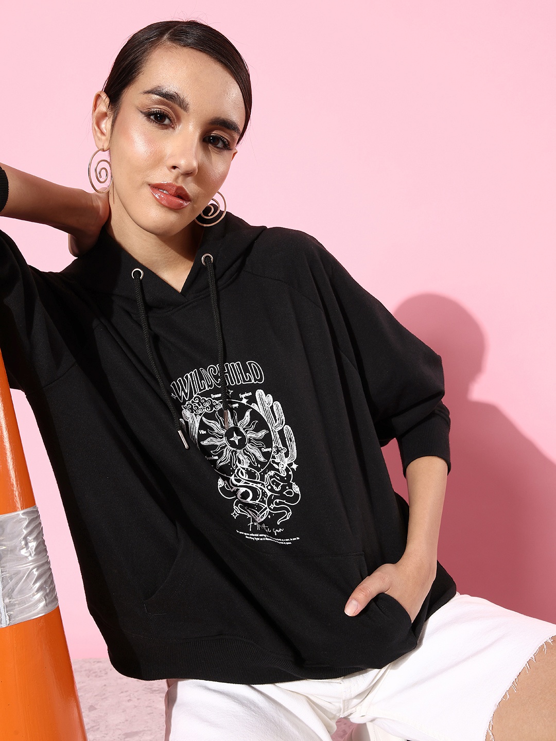 

The Roadster Life Co. Jet Black Graphic Printed Anti Fits Hooded Sweatshirt
